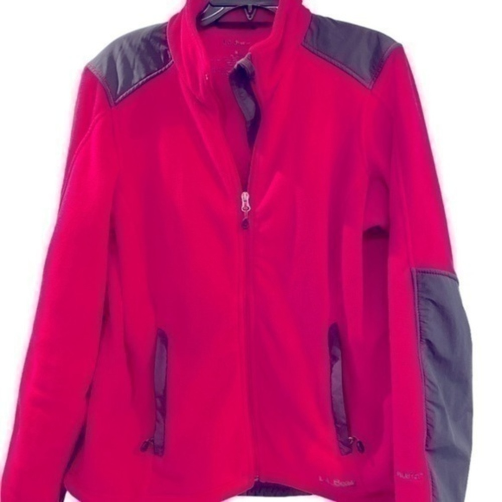 L.L Bean Pink and Grey Polar tech Fleece Zip-Up Hiking  Jacket in size Med